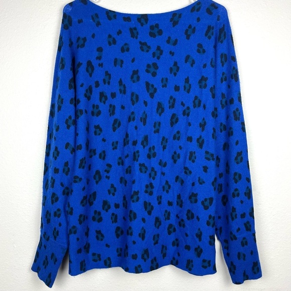 Naadam Wool & Cashmere Blue Leopard Print Boat Neck Pullover Sweater Medium - Picture 5 of 6